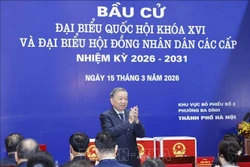 លោកអគ្គលេខាបក្ស តូ ឡឹម កំពុងបោះឆ្នោតនៅការិយាល័យបោះឆ្នោតលេខ ០២ សង្កាត់បាឌិញ ហាណូយ។ រូបថត៖ ថុងញ៉ឹត់/ទីភ្នាក់ងារពត៌មានវៀតណាម