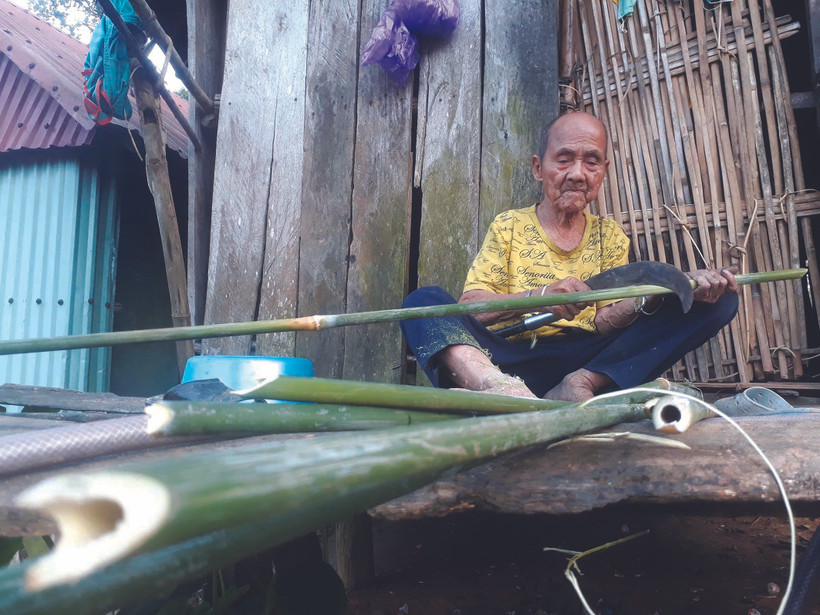 ជនជាតិ បាណា ជ្រើសយកវល្លិផ្តៅ ឫស្សី្ងដែលតូចៗ ក្រាស់ៗ ពីក្នុងព្រៃយកមកច្រៀកជាចម្រៀកៗ ហើយយកទៅហាលឲ្យស្ងួតមុនពេលត្បាញកាផា