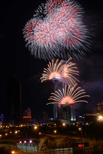 នៅរាត្រីថ្ងៃទី ៣០ ខែ មេសា ឆ្នាំ ២០១៥ ទីក្រុង ហូជីមិញ រៀបចំការបាញ់កាំជ្រូច រយៈកំពស់ខ្ពស់នៅ ៧ កន្លែងដើម្បីអបអរសាទរការរំលឹកអនុស្សាវរីយ៍ខួបគម្រប់ ៤០ ឆ្នាំនៃទិវារំដោះភូមិភាគខាងត្បូង បង្រួបបង្រួមប្រទេសជាតិ (៣០/៤/១៩៧៥ –៣០/៤/២០១៥)។ នៅរាត្រីថ្ងៃទី ៣០ ខែ មេសា ឆ្នាំ ២០១៥ ទីក្រុង ហូជីមិញ រៀបចំការបាញ់កាំជ្រូច រយៈកំពស់ខ្ពស់នៅ ៧ កន្លែងដើម្បីអបអរសាទរការរំលឹកអនុស្សាវរីយ៍ខួបគម្រប់ ៤០ ឆ្នាំនៃទិវារំដោះភូមិភាគខាងត្បូង បង្រួបបង្រួមប្រទេសជាតិ (៣០/៤/១៩៧៥ –៣០/៤/២០១៥)។