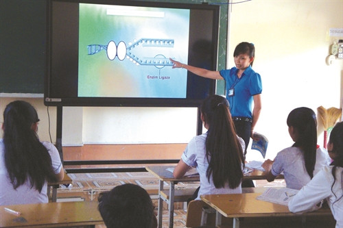 ម៉ោងសិក្សាមុខវិជ្ជាជីវវិទ្យាតាមរយៈប្រព័ន្ធអេឡិកត្រូនិកនៅអនុវិទ្យាល័យ យឿងគី ហៀប ឃុំ ទ្រឿងខាញ់