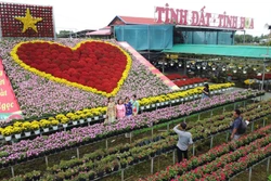 "បេះដូង" ខ្នាតធំរៀបចំឡើងដោយផើងផ្កាចំនួន ១.៦០០ ផើងនៅភូមិផ្កា សាដែក