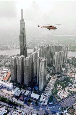 Landmark 81 ក្នុងបុរីចម្រុះលំដាប់ខ្ពស់ Vinhome Central បច្ចុប្បន្នជាអគារខ្ពស់បំផុតនៅទីក្រុង ហូ ជីមិញ។ រូបថត៖ ថាញ់វូ - ទីភ្នាក់ងារព័ត៌មានវៀតណាម